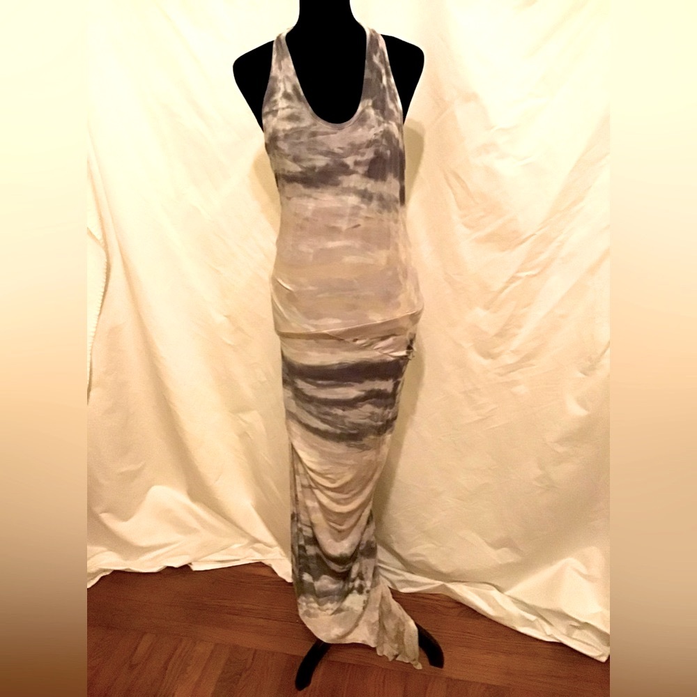 Young Fabulous & Broke Hampton Ruched Maxi Dress - Gray White Tie Dye Ra…